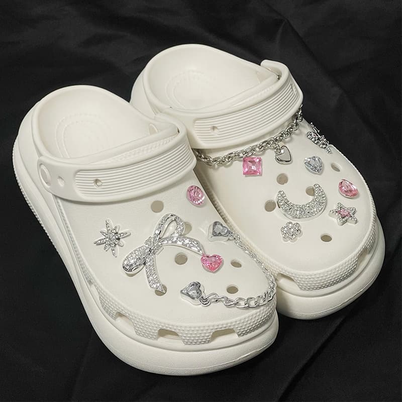 Cross-border Croc Charms Shoe Accessories Moon Girl Heart Rhinestone DIY Shoe Decor Bowknot Detachable Chain Shoe Buckle