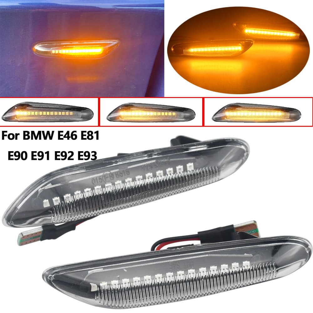 For BMW 1 3 5 Series E81 E90 X1 Fender Light LED Plug-in Yellow Flowing Turn Signal Side Light