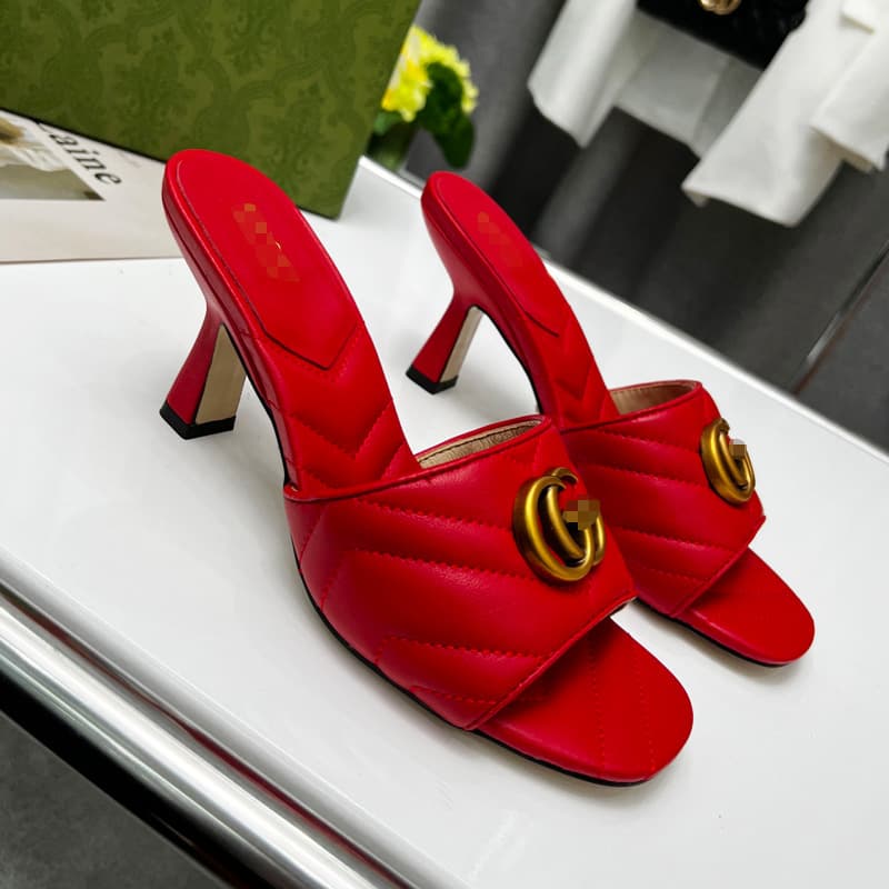 2024 Decorative High Heel Sandals with Letter Metal Buckle European And Middle East Style Slippers for Outdoor Wear round Toe