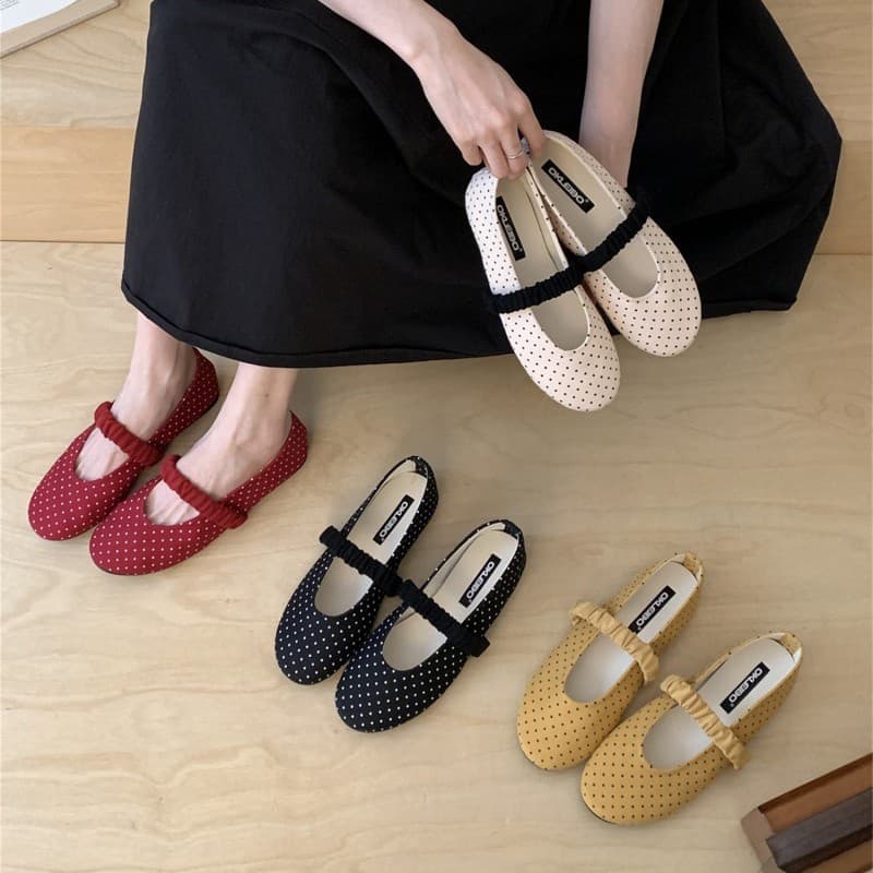 2026 Spring New French Style Single Buckle Strap Gentle Flats Fashion Mary Jane Women's Shoes Polka Dot Flats