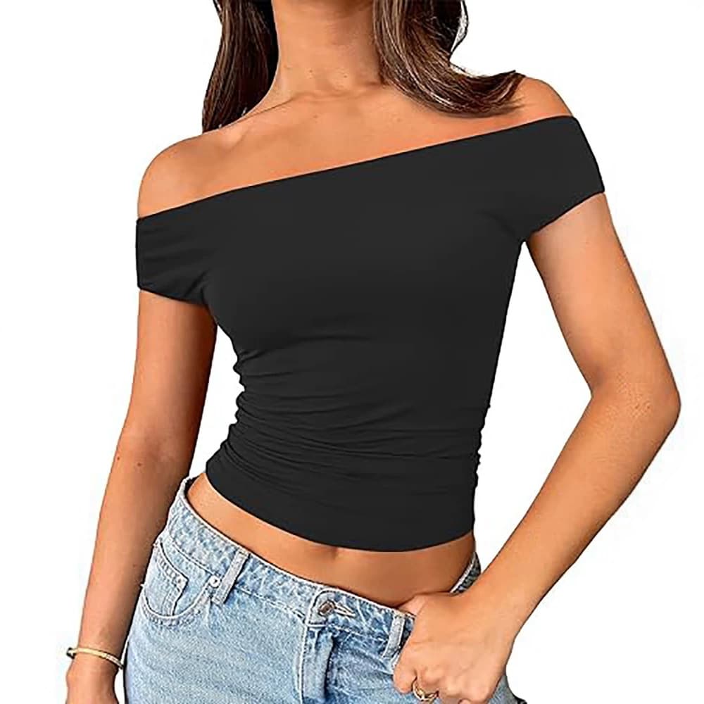 2026 Spring/Summer European and American Style Long-Sleeve Tops for Women, Amazon Cross-Border Slim-Fit Off-Shoulder Fashion, In-Stock for Export