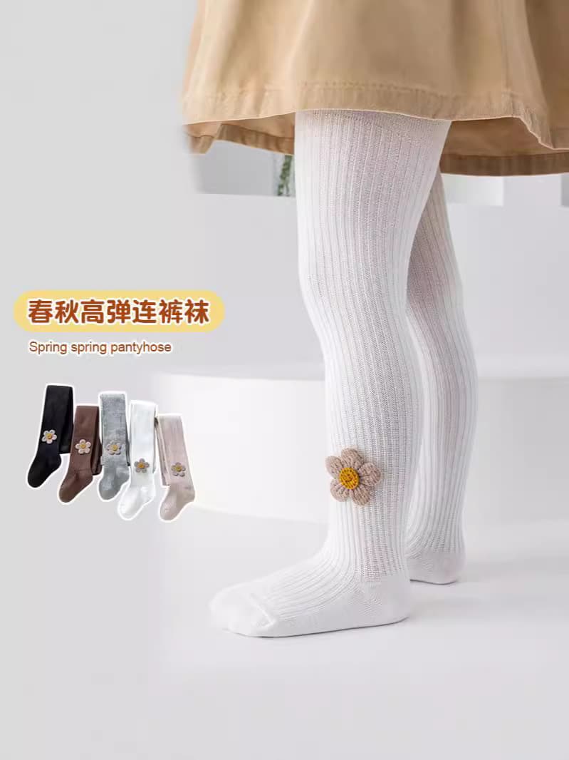 Children's Tights Spring Autumn Sunflower Baby Socks Tights Knitted Fashion White Girl Leggings