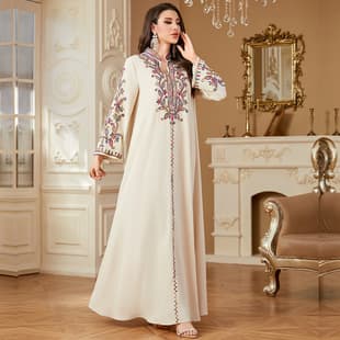 4356 Foreign Trade Cross-border Robe Women Long Dress 2026 New Style Sequins Embroidery European and American Elegant Ethnic Style Dress