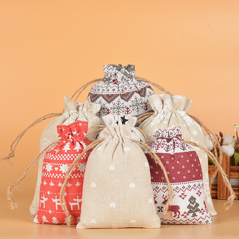 Factory Stock Jute Cotton Drawstring Bag for Christmas Gifts, Apple Packaging, Candy Decoration, and Storage Bag
