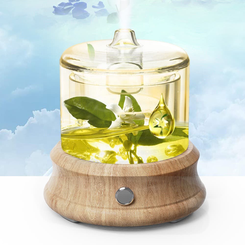 Glass Water Tank Aromatherapy Diffuser USB Wood Grain Essential Oil Diffuser Home Ultrasonic Humidifier