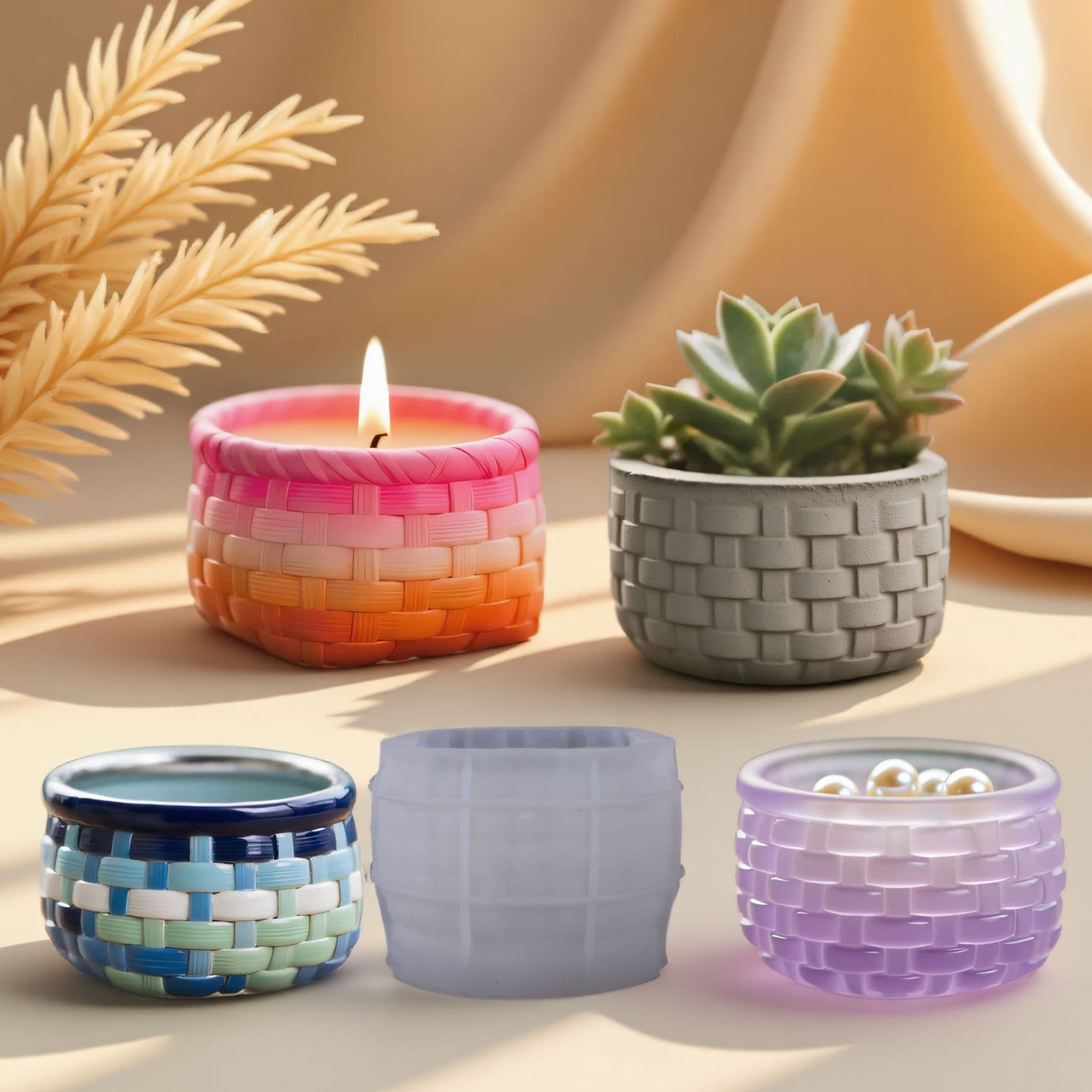 Printed dot woven basket aromatherapy cement gypsum cup mold diy glue storage cup flower pot ornament silicone abrasive tool