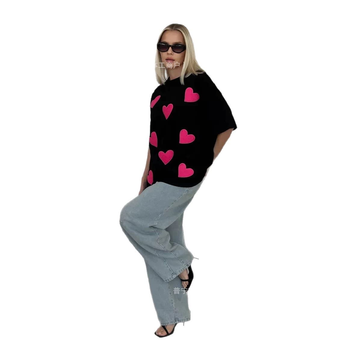 Street Style Cool Trendy Chinese Fashion Heart Print Summer American 2026 Pure Cotton Short Sleeve T-Shirt