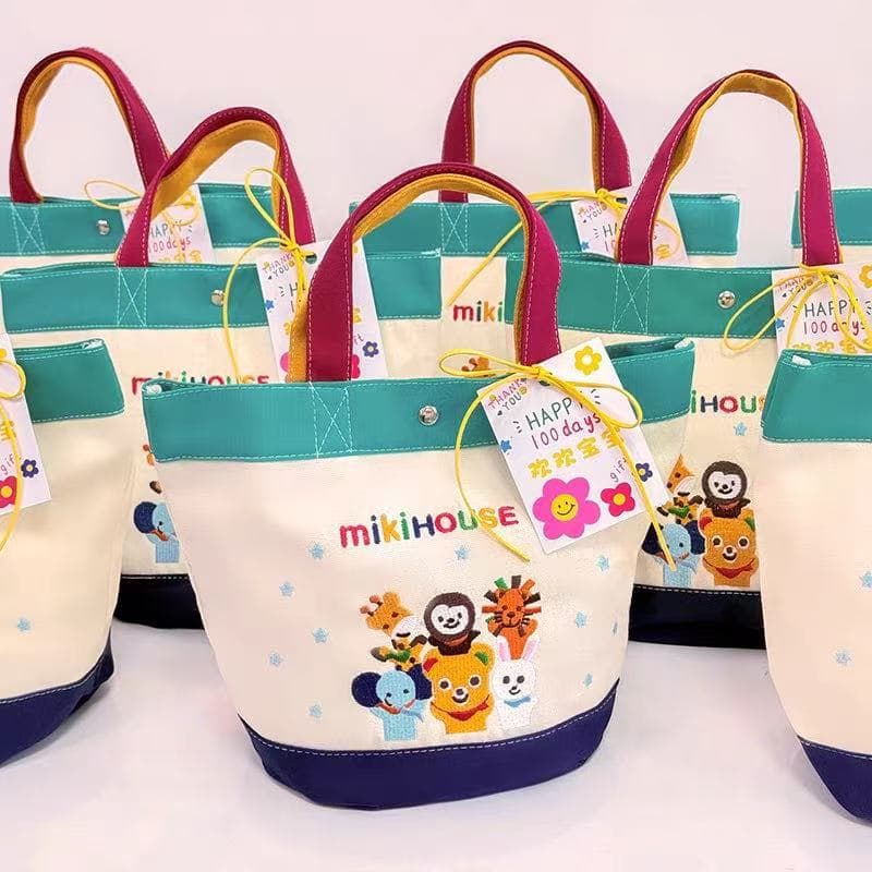 New Cartoon Embroidered Tote Bag Miki Series Mommy Bag Canvas Handbag Large Capacity Office Lunch Bag