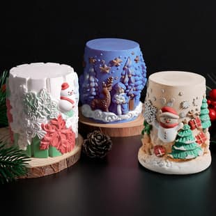 Christmas Snowflake Cylinder Candle Mold Snowman Christmas Tree Deer Relief Cylinder Ornament Silicone Mold
