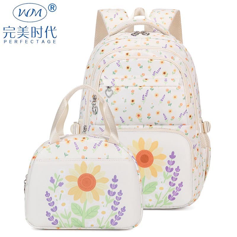 2026 New Elementary School Backpack for Girls Grades 3-6, Shoulder Bag with Load-Reducing Design, Large Capacity Sunflower Print Backpack