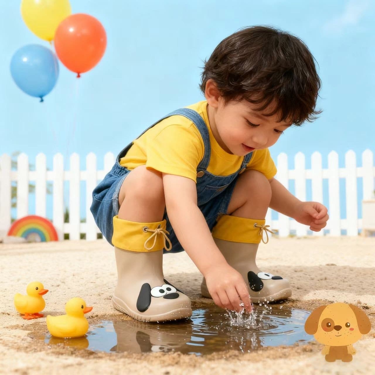 Children's Cartoon Rain Boots, Unisex Cute Puppy Design, Baby Waterproof Non-slip Outdoor Rain Shoes for Toddlers and Small Kids