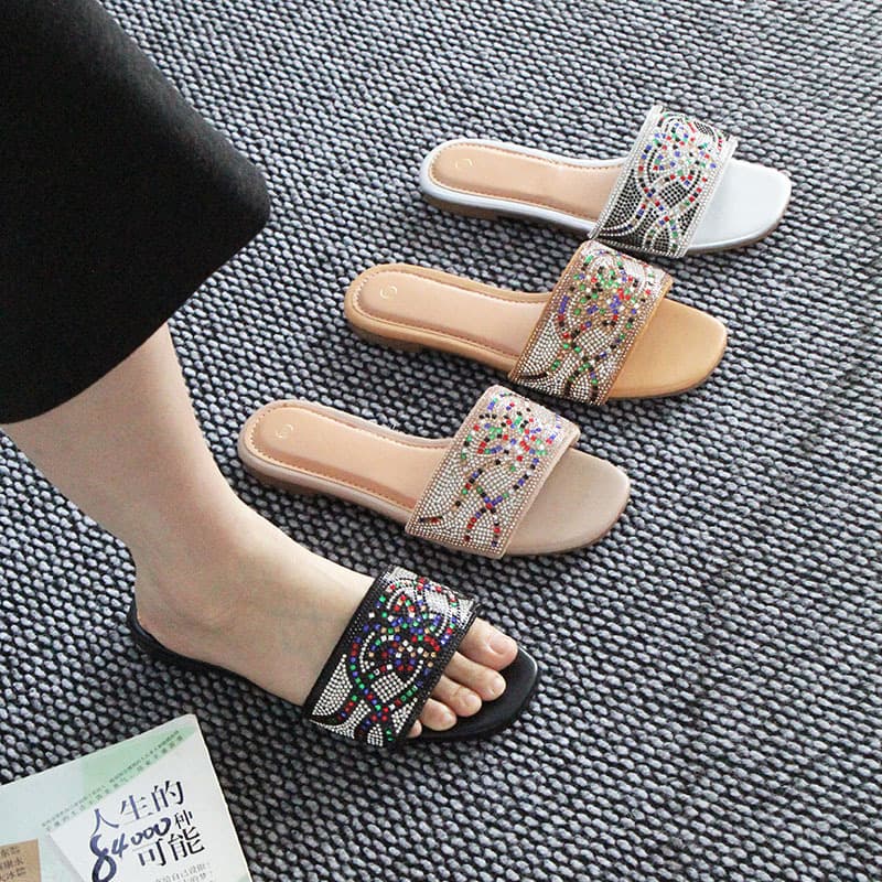 Bright Diamond Flat Slippers Women's Summer New Cross-Border Fashion Comfortable Wear-Resistant Slippers Ladies slippers