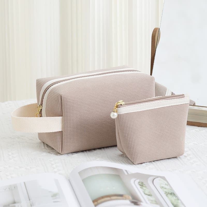 Corduroy cosmetic bag, large-capacity portable cosmetic bag, travel multi-functional cosmetic storage bag