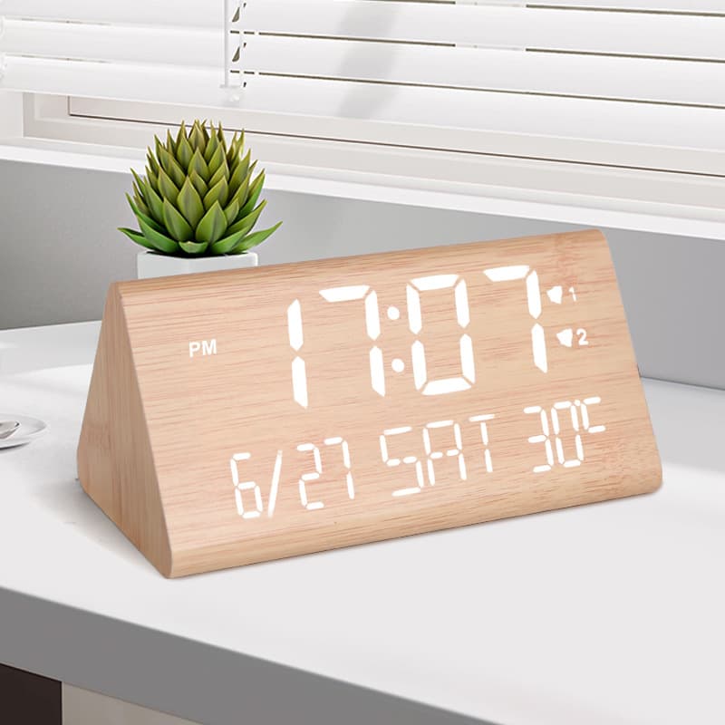 Cross-border LED Wooden Clock Digital Night Light Silent Digital Alarm Clock Perpetual Calendar Temperature Electronic Clock Multifunctional Clock
