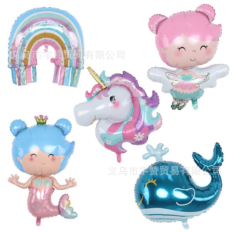 New ocean rainbow wings pink hair fairy aluminum film balloon blue whale crown mermaid balloon