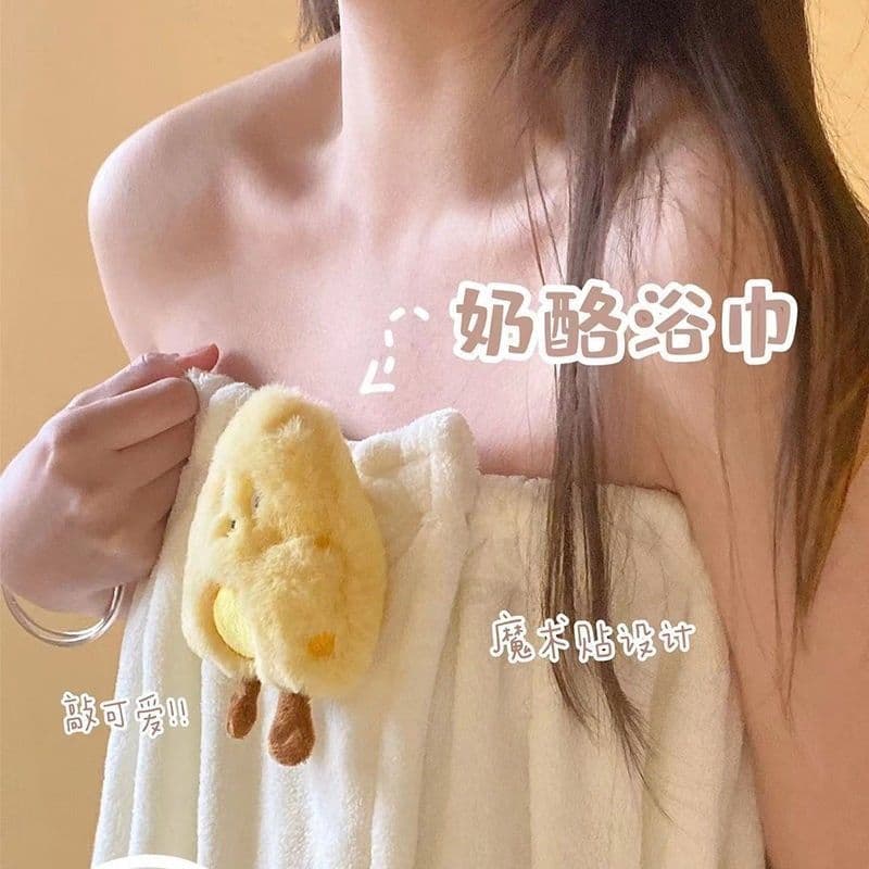 Women's Summer Cute Home Absorbent Quick-Dry Wearable or Wrap Bathrobe Towel Set, Adult Towel Three-Piece Bath Dress