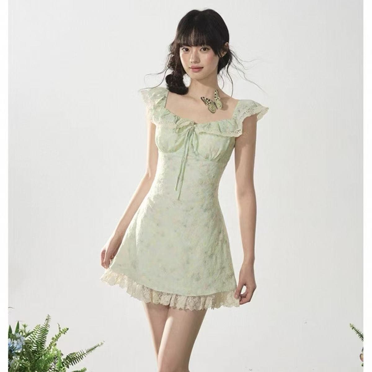 Summer French sweet style fluffy off-shoulder top short skirt seaside vacation loose casual suspender dress for women