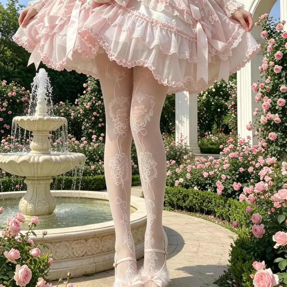 Japanese retro princess elegant floral sexy ultra-thin transparent white stockings women's summer sweet pantyhose