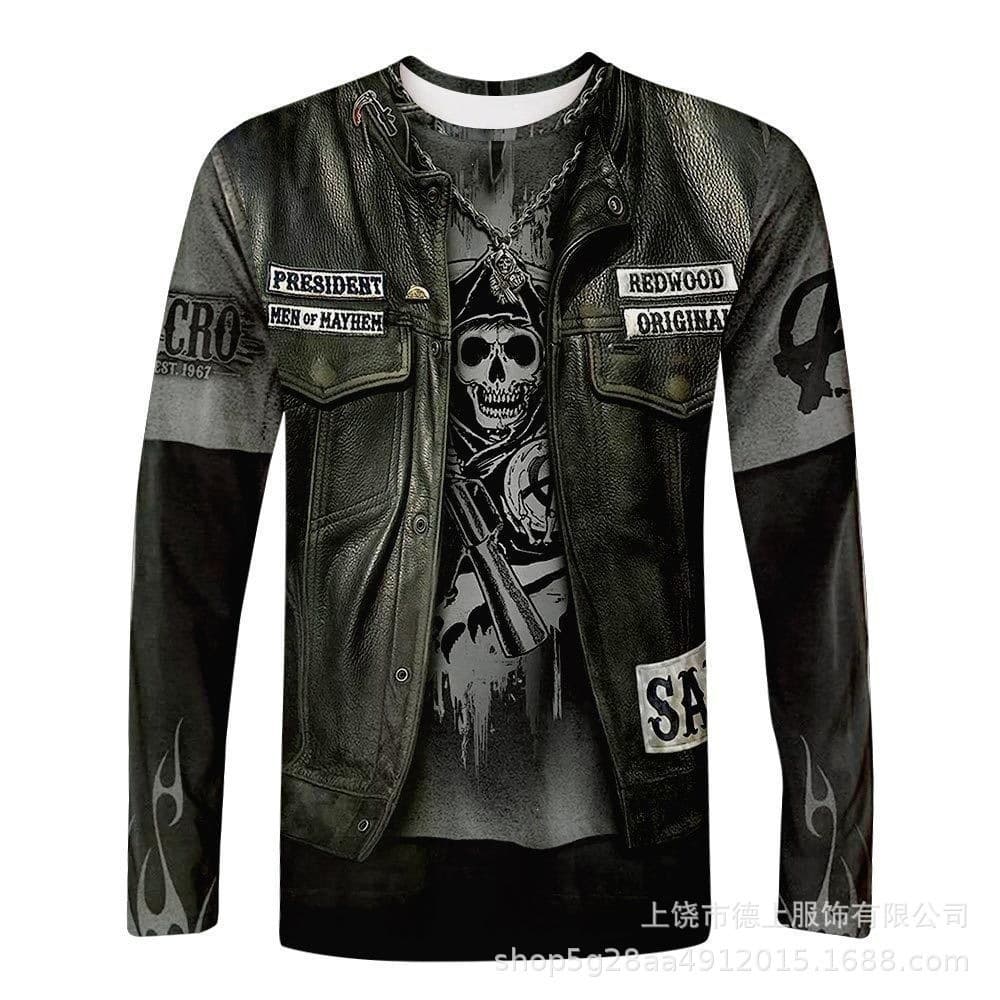 Autumn Men's Long Sleeve Naruto Skull Series 3D Digital Print T-Shirt Men's Round Neck Top