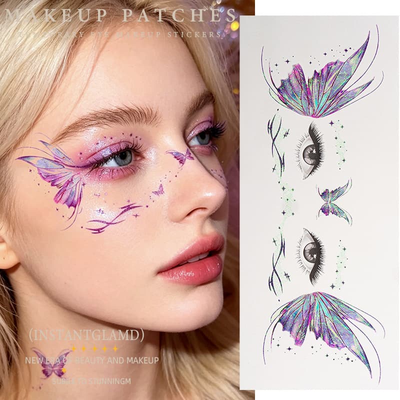 Cross-border Glitter Butterfly Eye Tail Decoration Sticker Lazy Butterfly Eye Makeup Sticker Cartoon Children's Face Tattoo