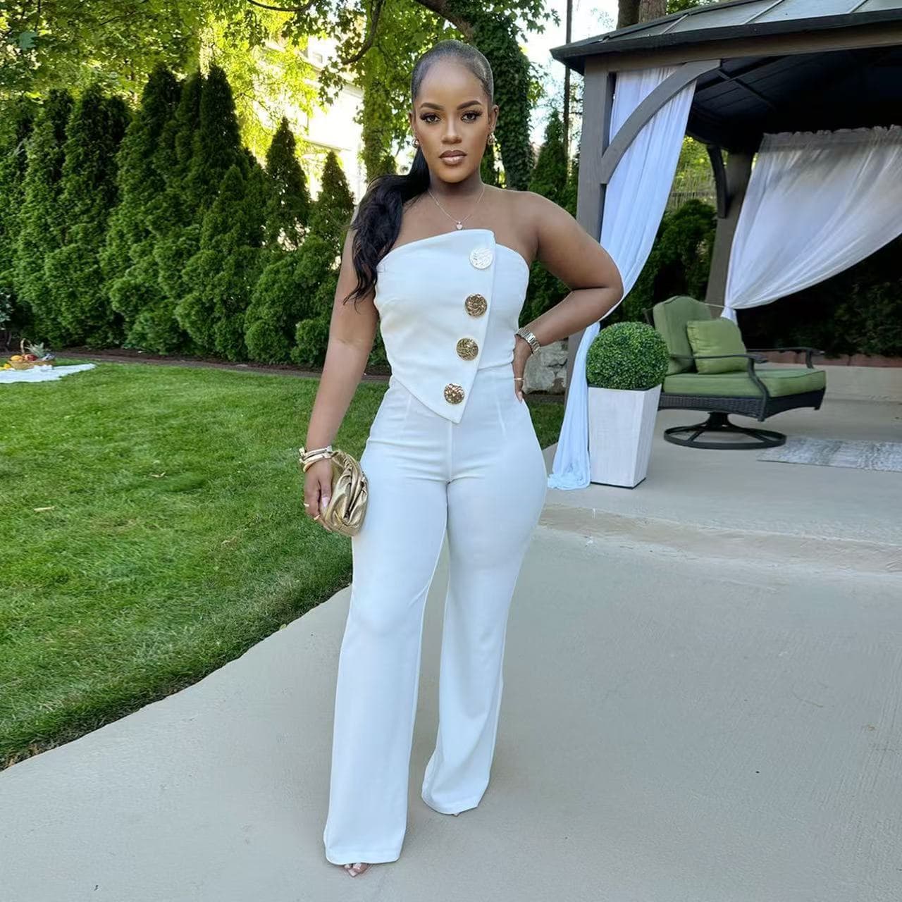 OL6181 New Arrival AliExpress Amazon European and American Fashion Women's Halter Solid Color Straight Leg Jumpsuit In Stock