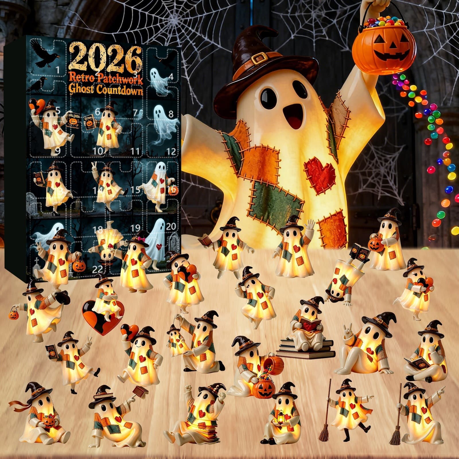 Cross-border Halloween Lighted Vintage Patchwork Ghost lighting retro patch ghost pendant