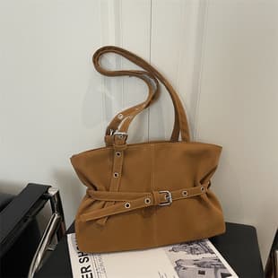 Vintage Casual Women's 2026 New Large Capacity Shoulder Bag, Trendy Solid Color Commuter Bag with Belt Buckle, Casual Underarm Bag