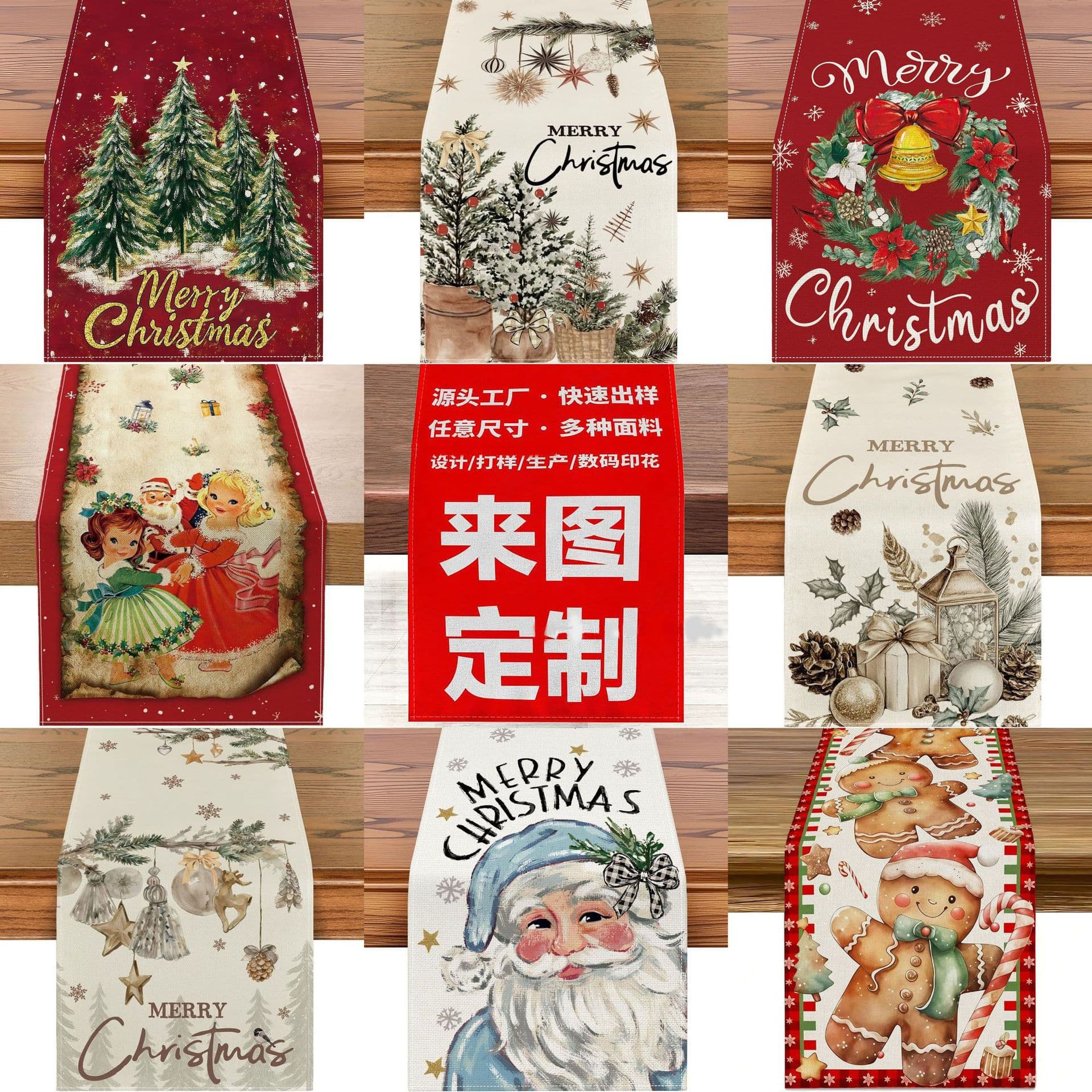 Factory Direct Amazon Cross-Border Christmas Hot-Selling Custom Table Runner Tablecloth Decorative Placemat Dining Mat Table Cloth Stain-Resistant