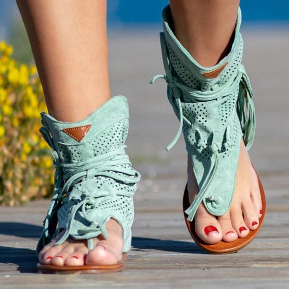 Amazon Cross-Border Plus Size Sandals for Women, Summer European and American New Flip-Toe Tassel High-Top Women's Shoes, Roman Sandals