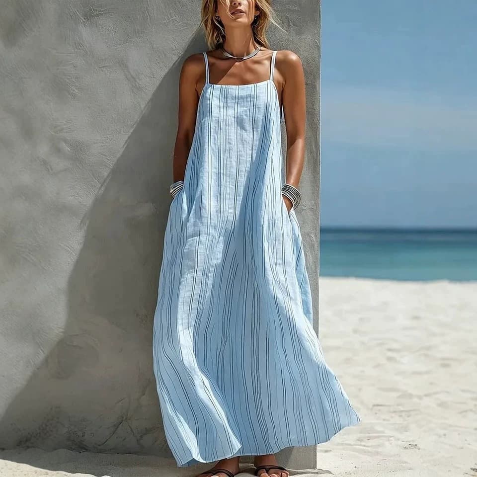 2026 Cross-Border Europe and America Summer New Striped Creative Casual Trendy Vacation Style Sleeveless Women's Dress