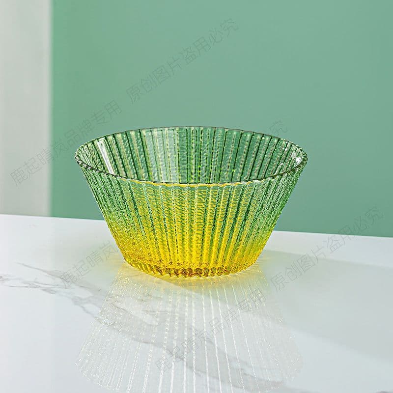 Single Ice Silk Bowl Ins Light Luxury Household Restaurant Glass Bowl Minimalist Fruit Salad Bowl Conical Hat Bowl Rice Soup Bowl