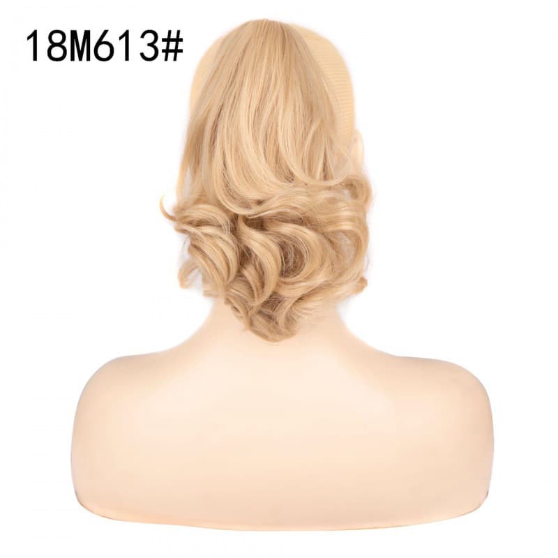 European and American wigs for women with short hair, ponytail, pear flower curls, chemical fiber, high natural fluffy curls, tiger mouth clip for long curly hair
