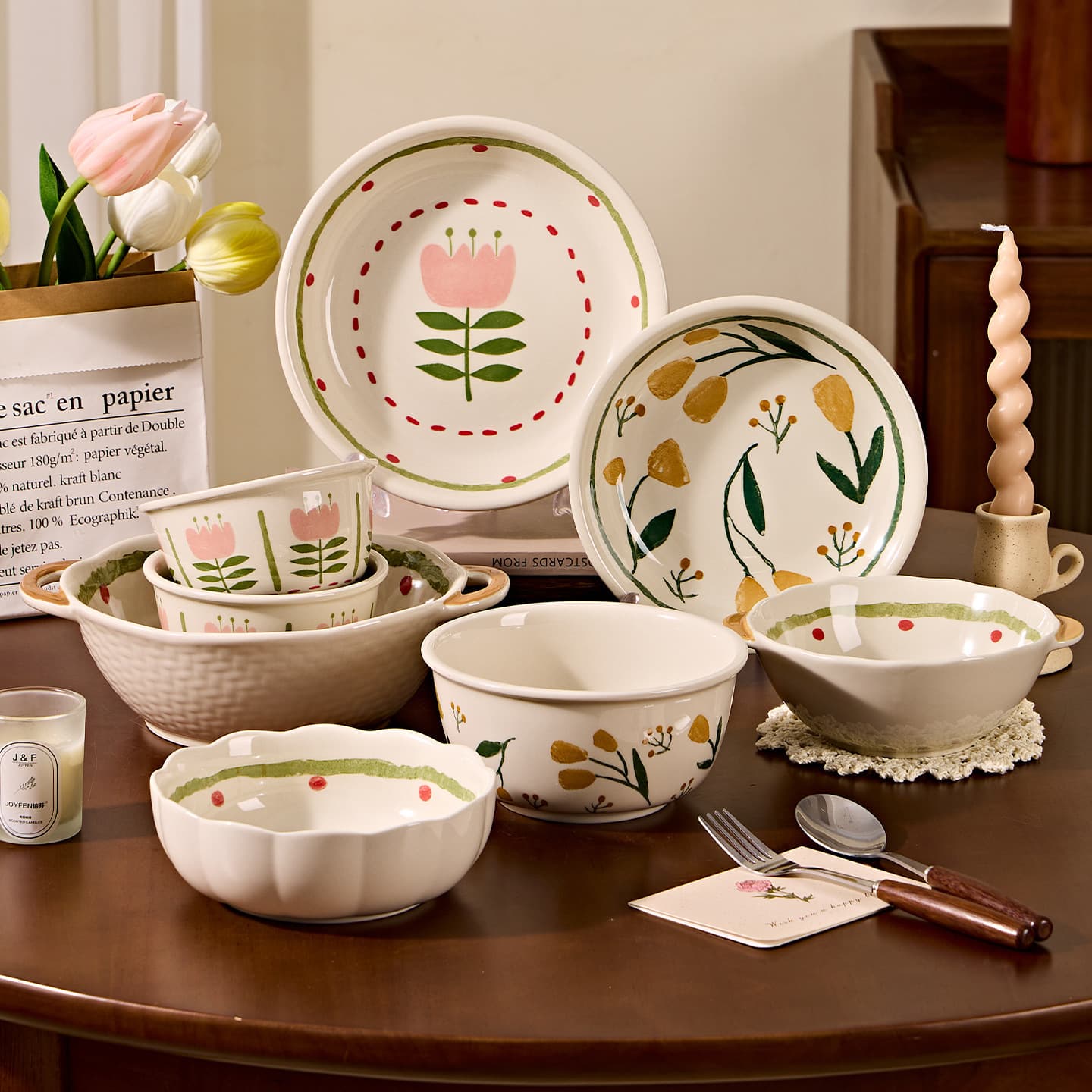 Underglaze Ceramic Bowl and Plate Set for Home, High-Appearance New Style, Housewarming Gift, Complete Tableware Set