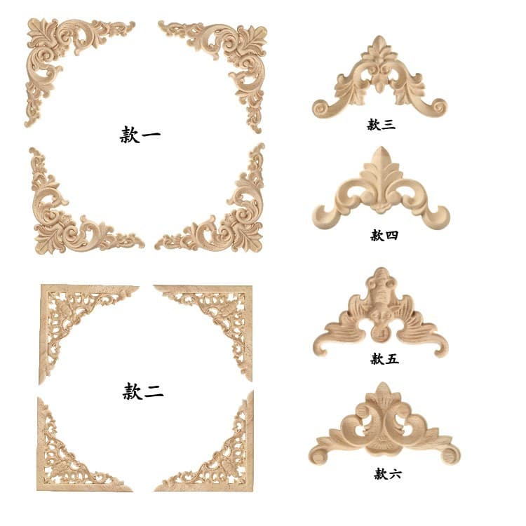 Dongyang Wood Carved Corner Flower Solid Wood Decorative Stickers For Home Decoration Doors Cabinets Beds European Style