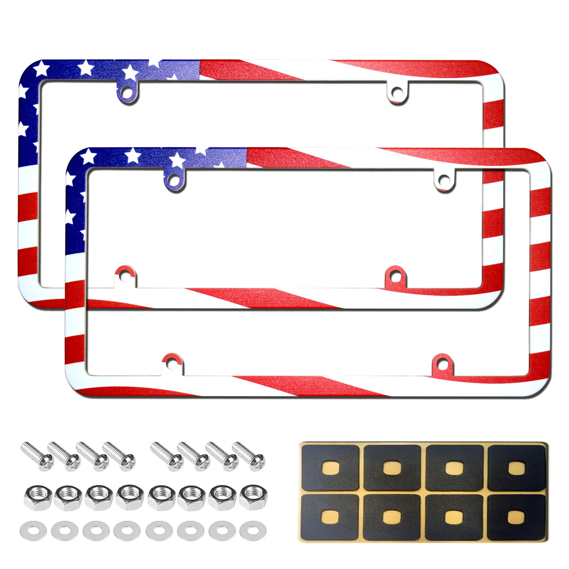 Pair of US Standard Cross-Border License Plate Frames American Flag Stripes Star-Spangled Banner Canadian License Plate Holder Bracket