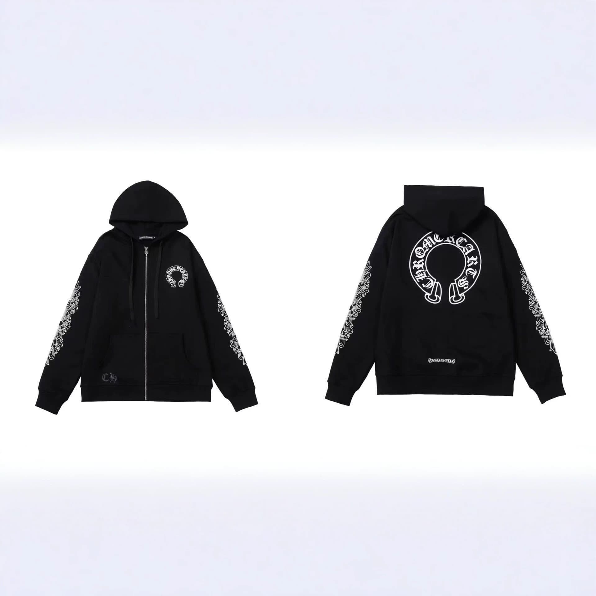 Cross-Border New Model 2026 Chrome Heart Print Sweatshirt Cross Pattern Pure Cotton Hooded Casual Loose Fit Unisex Zipper Print