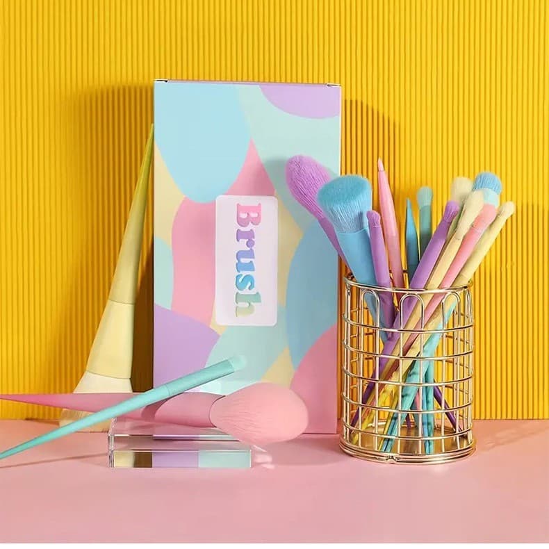 Cross-Border Hot Selling 17-Piece Macaron Color Makeup Brush Set, Candy Dream Rainbow Makeup Brush Kit Beauty Tools