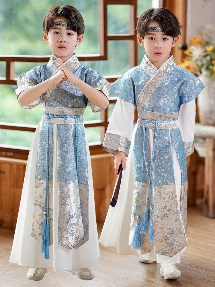 New Children's Hanfu Costume for Boys and Girls, Fleece-Lined Performance Wear, Tang-Style Chinese Knight, Autumn/Winter