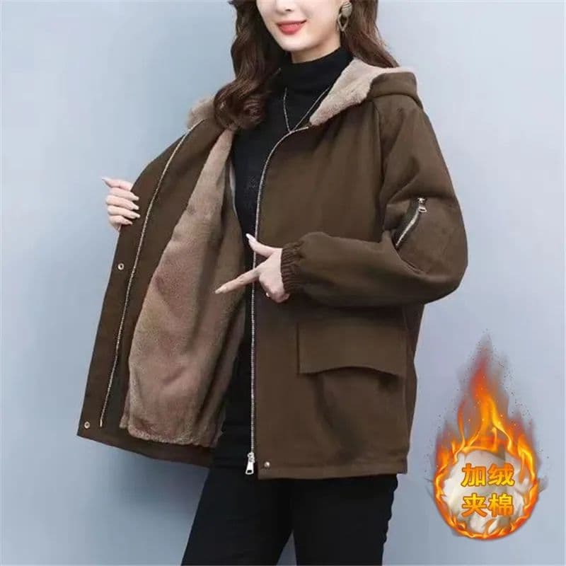 Fleece-Lined Thickened Parka Coat for Women, Mid-Length Hooded Cotton Puffer Jacket, Loose Casual Korean Style Bestseller