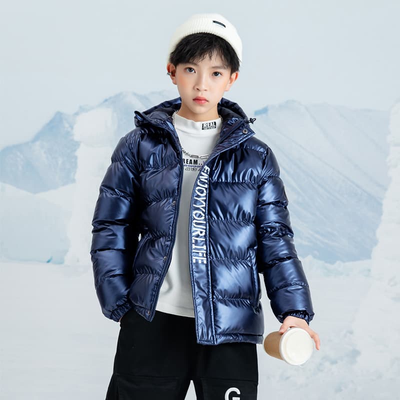 Thickened Down Cotton Jacket for Boys Winter Warm Coat with Hood Easy Care Outerwear Anti-Wrinkle Polyester Filling Korean Style