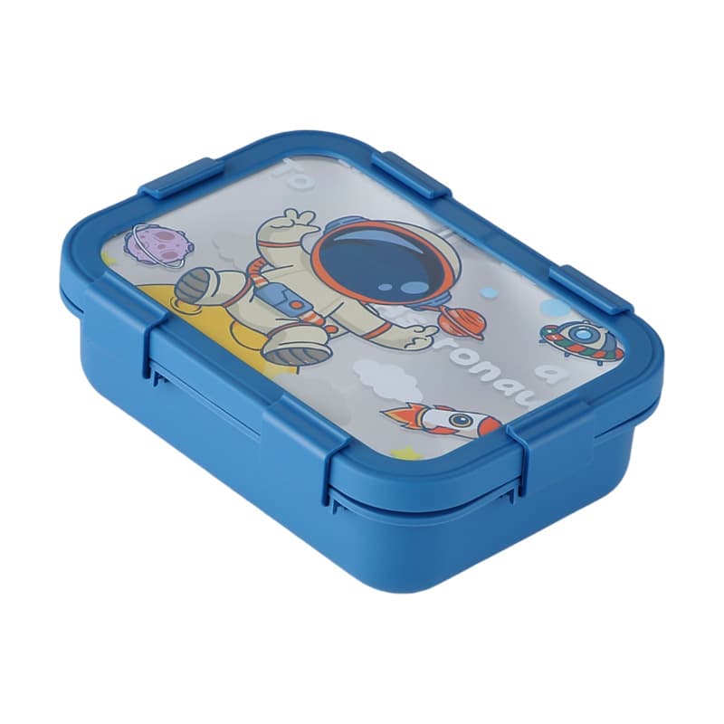 Cartoon Segmented Lunch Box, Odor-Free Mixing, Cute Childlike Bento Box for Students and Office Workers, Square with Utensils