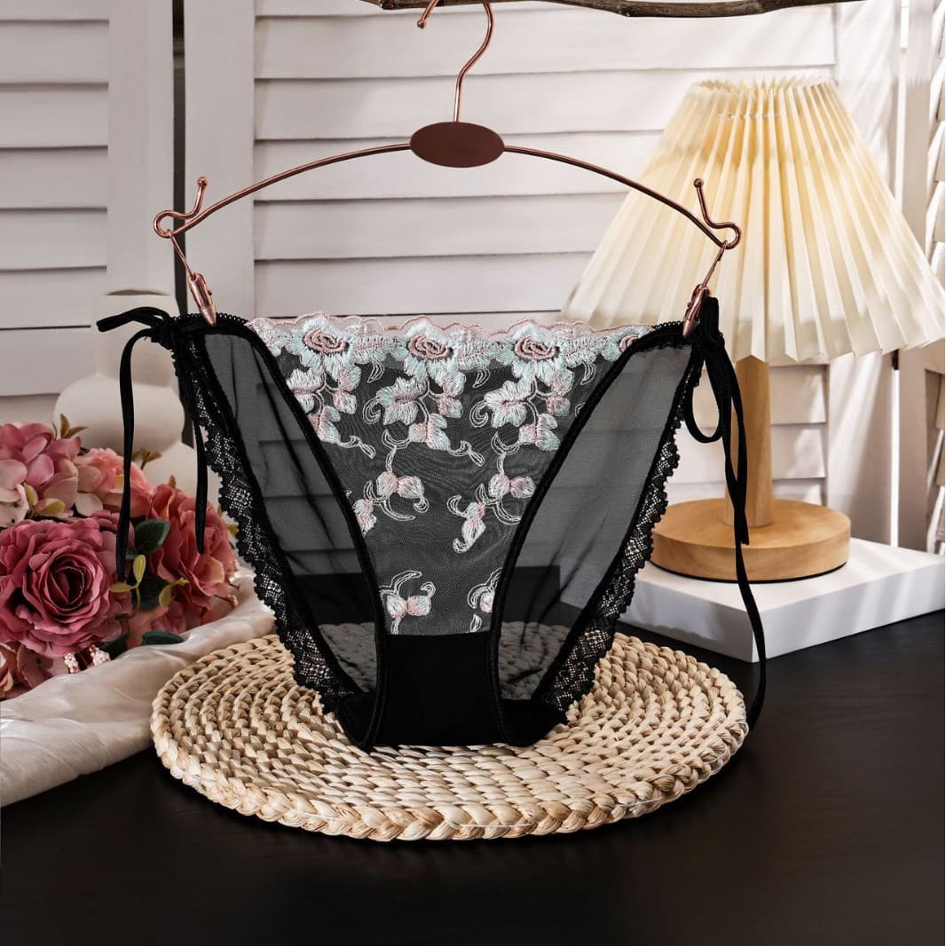French sexy embroidered lace panties for women with low waist and high slit straps for pure desire hollow mesh briefs for women