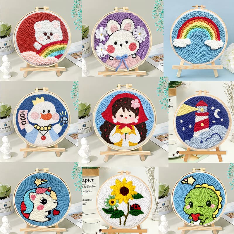 DIY Embroidery Kit Poke Poke Show Pillow Embroidery Handmade Wool Thread Joy Pillow Rubbing