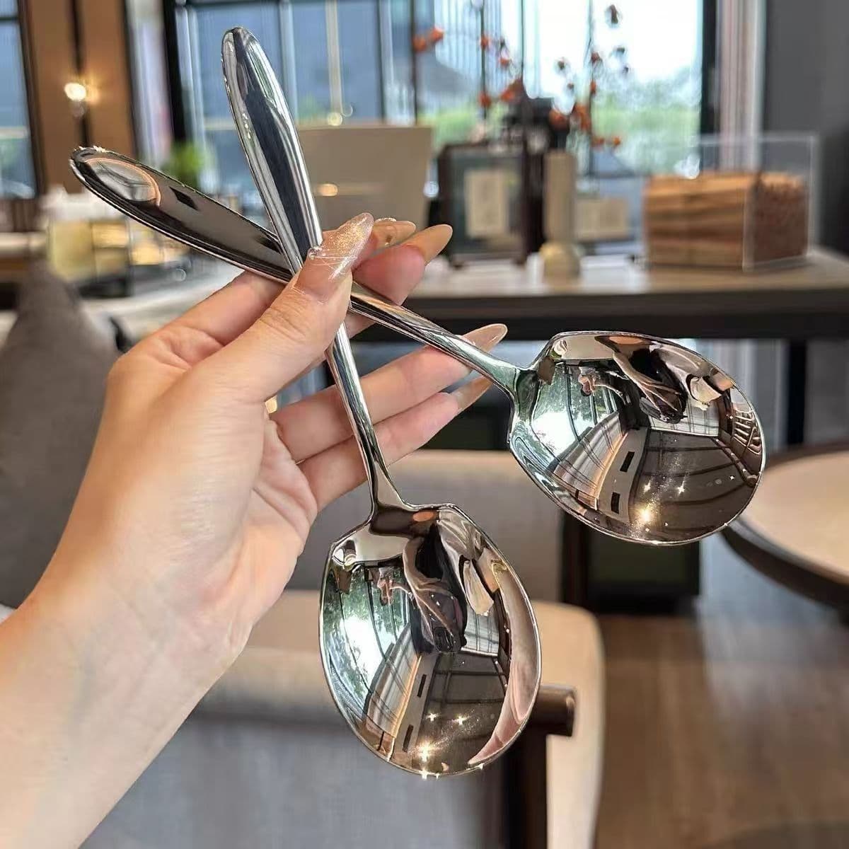 Stainless Steel Serving Spoon, Large Soup Spoon, Porridge Spoon, Household Adult Eating Spoon, Dessert Spoon, Watermelon Spoon