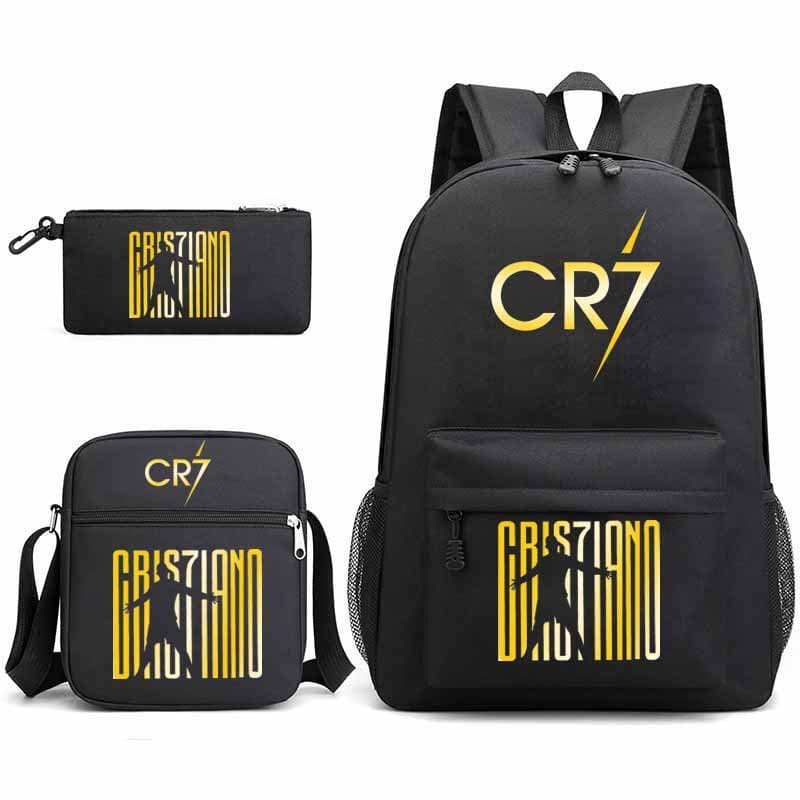 Cross-border CR7 Youth Ronaldo Fashion Backpack Shoulder Bag Pencil Case Children Student School Bag 3-Piece Set Wholesale