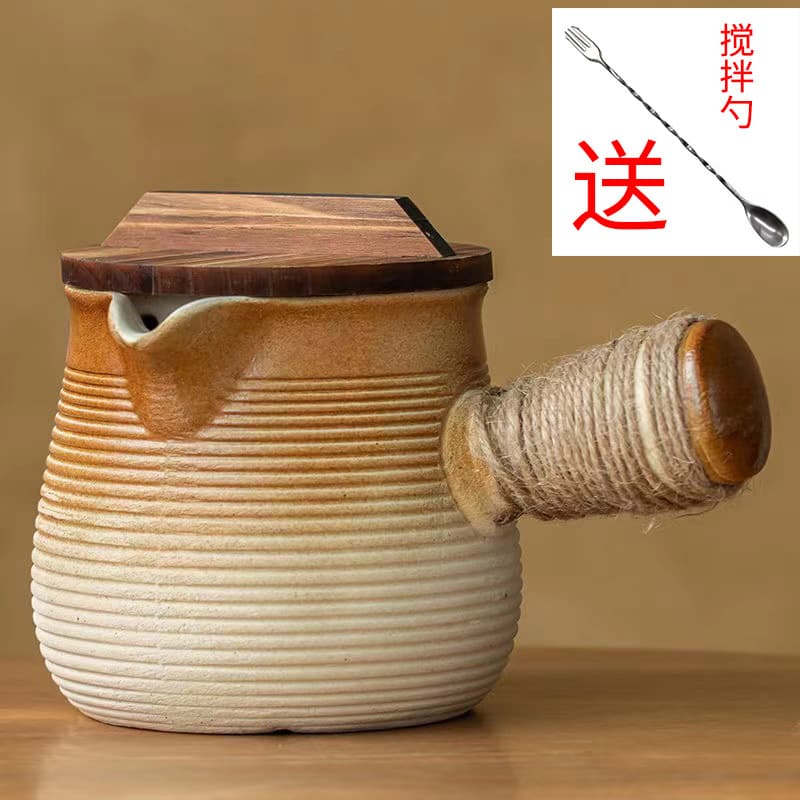 Open-fire dry roasting milk jar, large side-handle travel tea brewing set, high-capacity lidded ceramic pot for home use.