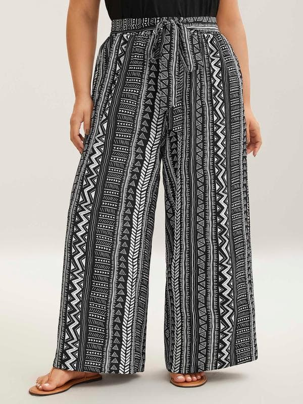 Cross-border Waist Tie Wide Leg Boho Print Pants Casual WoLow stretch