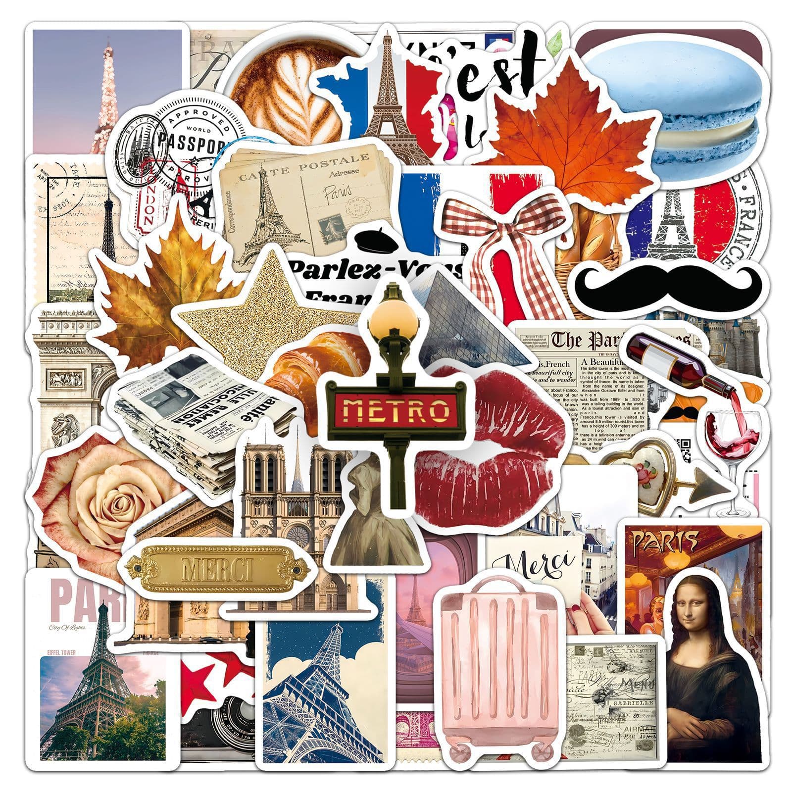 50 pieces of French landmark buildings outdoor scenery graffiti stickers travel diary scrapbook waterproof decorative stickers