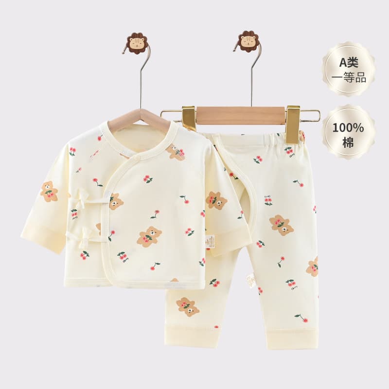 Newborn Monk-Style Clothing Two-Piece Set, Spring and Autumn Pure Cotton Baby Velcro Open-Crotch Autumn Clothes and Pants Infant Underwear Set