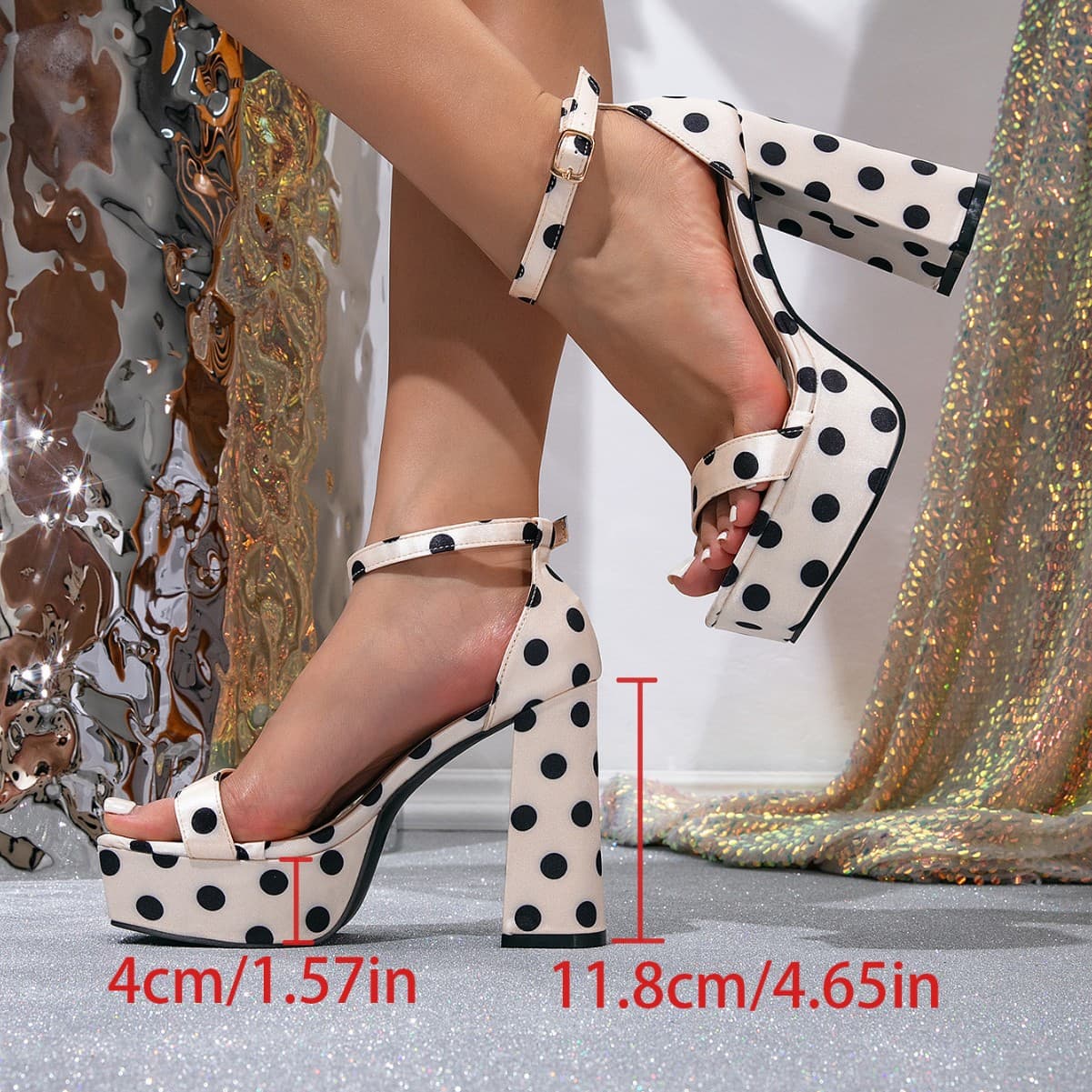 European and American fashion polka dot platform chunky heel sandals for women, summer open-toe square toe waterproof platform high heels, versatile style